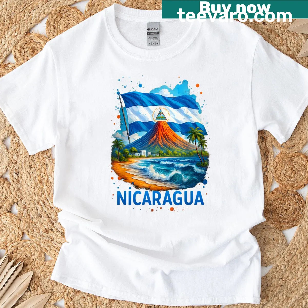 Nicaragua flag printed T-shirt representing Hispanic Heritage Month. — on a men's t-shirt
