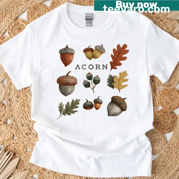 Acorn and forest design on a nature lovers t-shirt