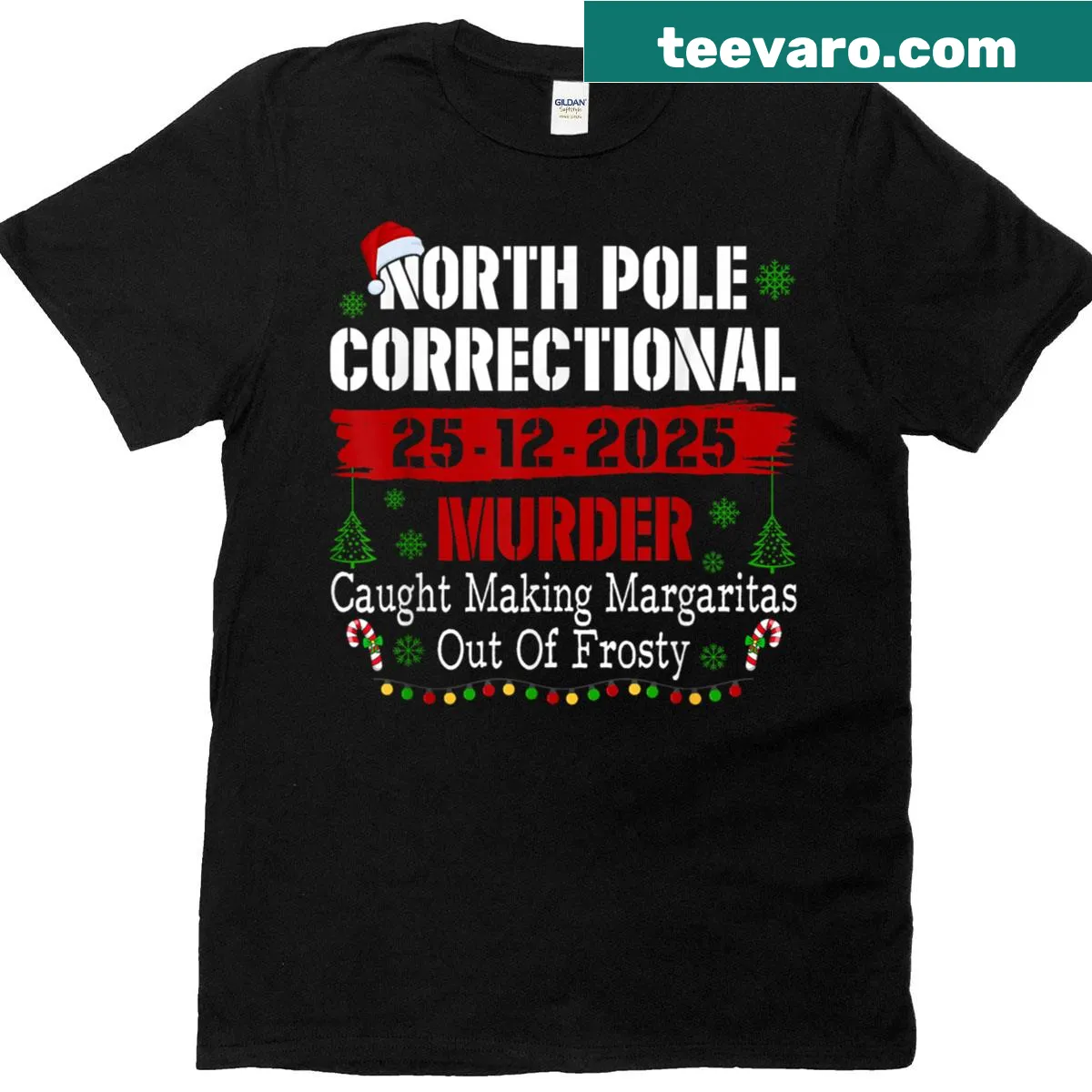 Funny illustration of North Pole scene with margaritas for Xmas t-shirt. — on a men's t-shirt