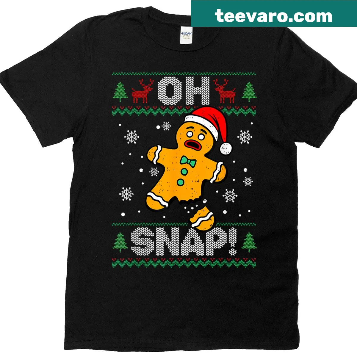Funny gingerbread man t-shirt with 'Oh Snap' text for Christmas — on a men's t-shirt