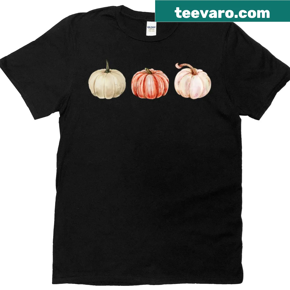 Watercolor design of pumpkins for Thanksgiving-themed t-shirt. — on a men's t-shirt