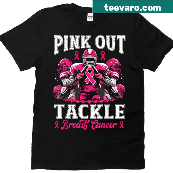 Breast cancer awareness football t-shirt with supportive phrase