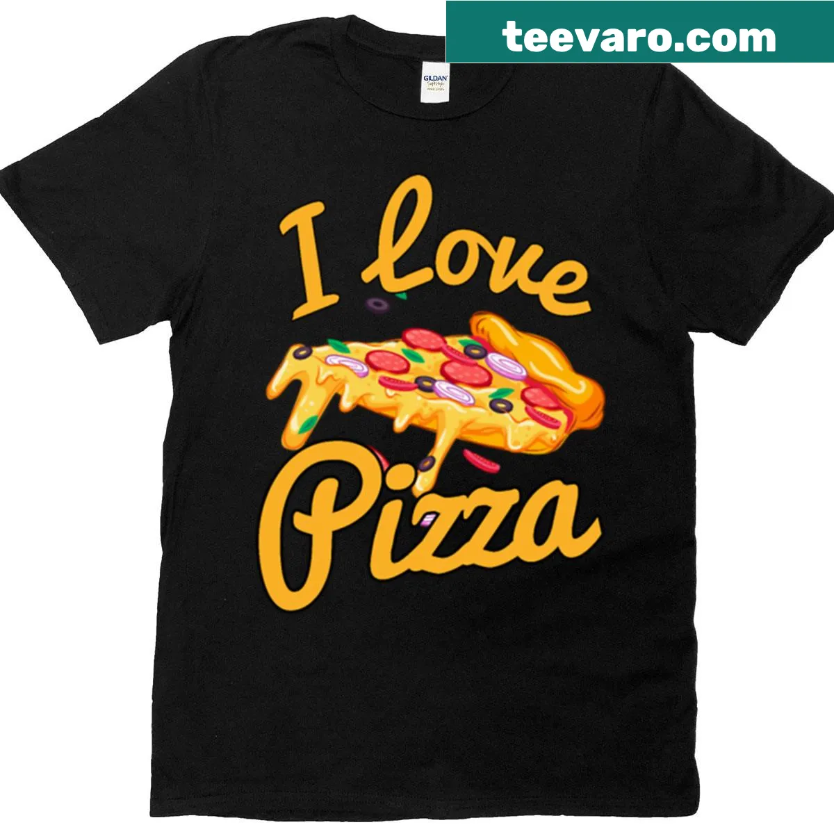 Illustrated pizza-themed t-shirt with margarita and salami — on a men's t-shirt