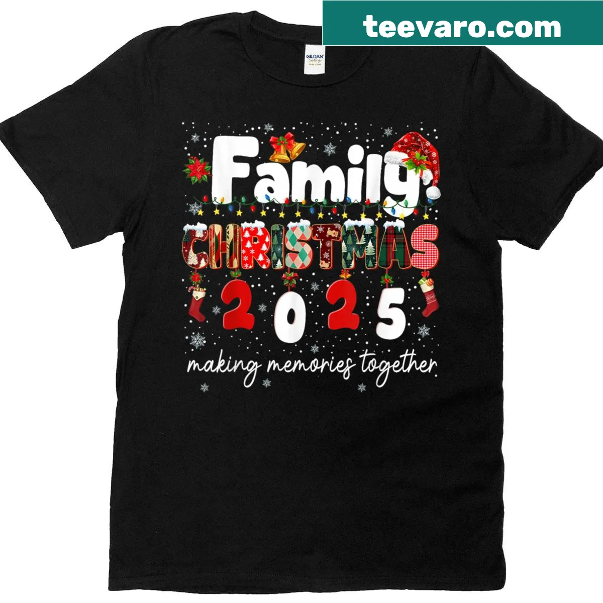 T-shirt with plaid graphic for family Christmas 2025 — on a men's t-shirt
