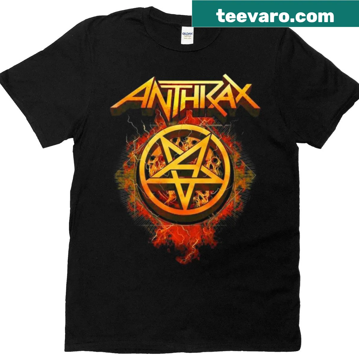 Power Metal themed t-shirt with bold graphic — on a men's t-shirt