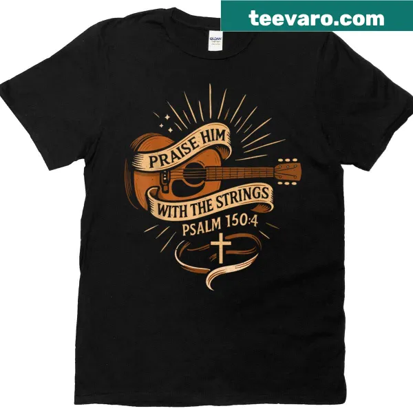 Christian graphic t-shirt with acoustic guitar and inspirational text