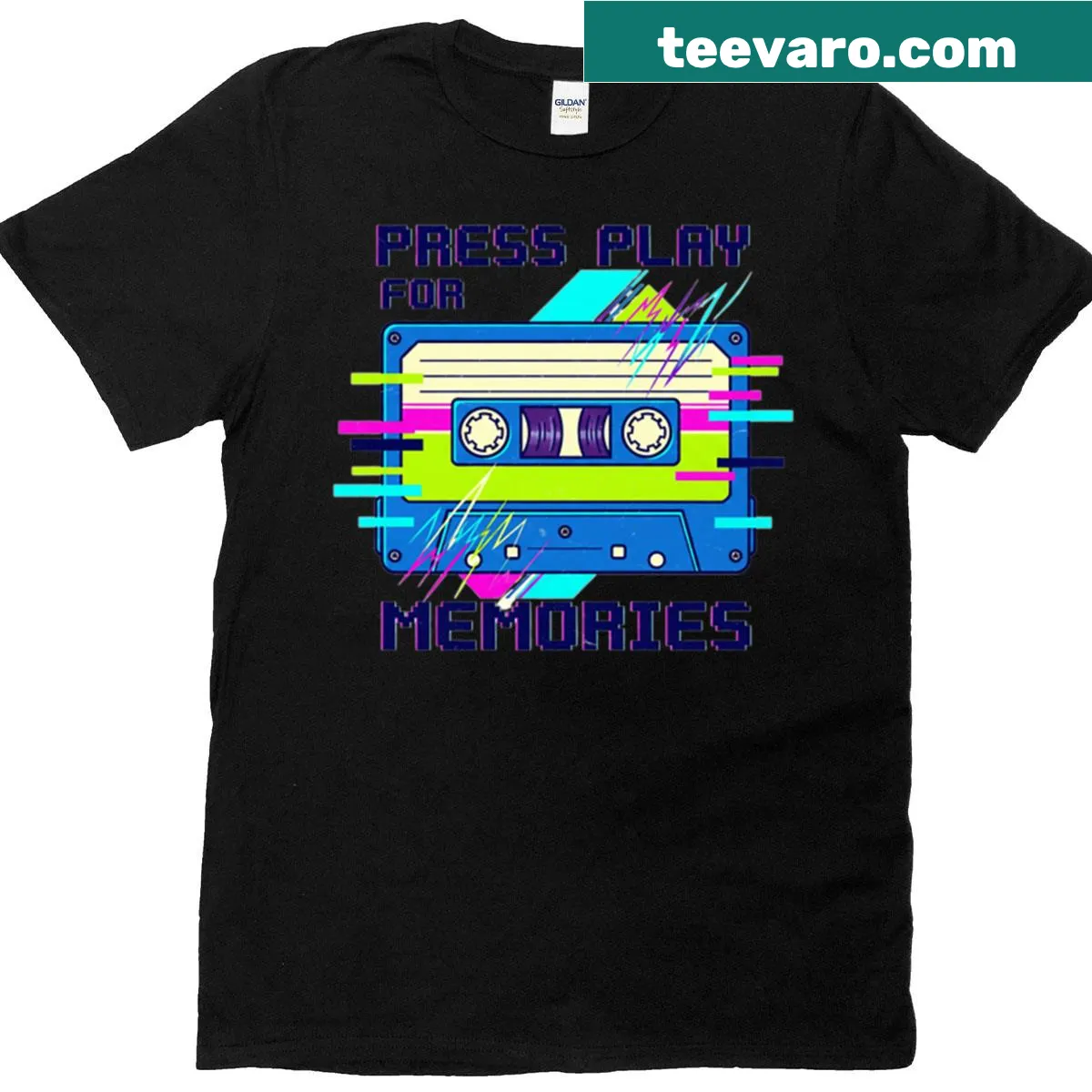 Retro cassette tape design T-shirt evoking nostalgia for music — on a men's t-shirt