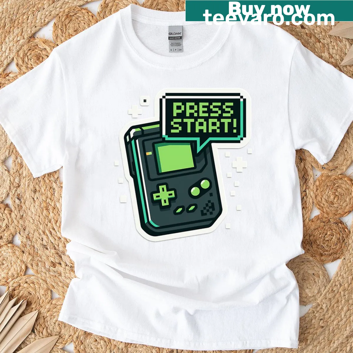 Retro gaming console graphic T-shirt — on a men's t-shirt