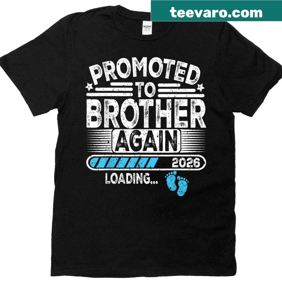 Funny T-shirt celebrating a new brother with loading bar graphic — on a men's t-shirt