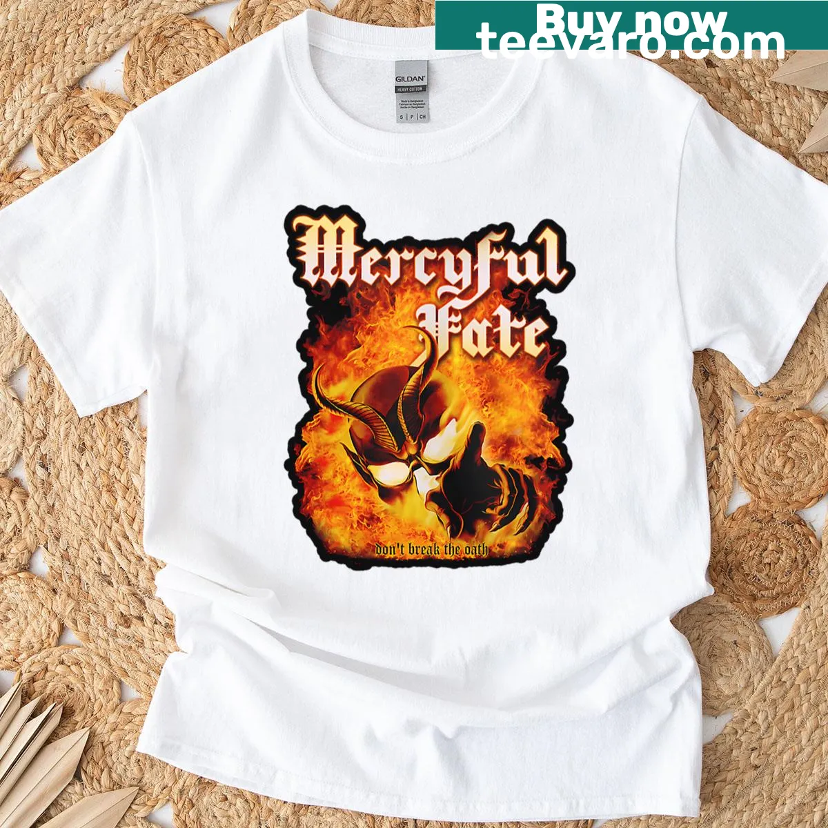 Psychedelic metal themed graphic T-shirt — on a men's t-shirt