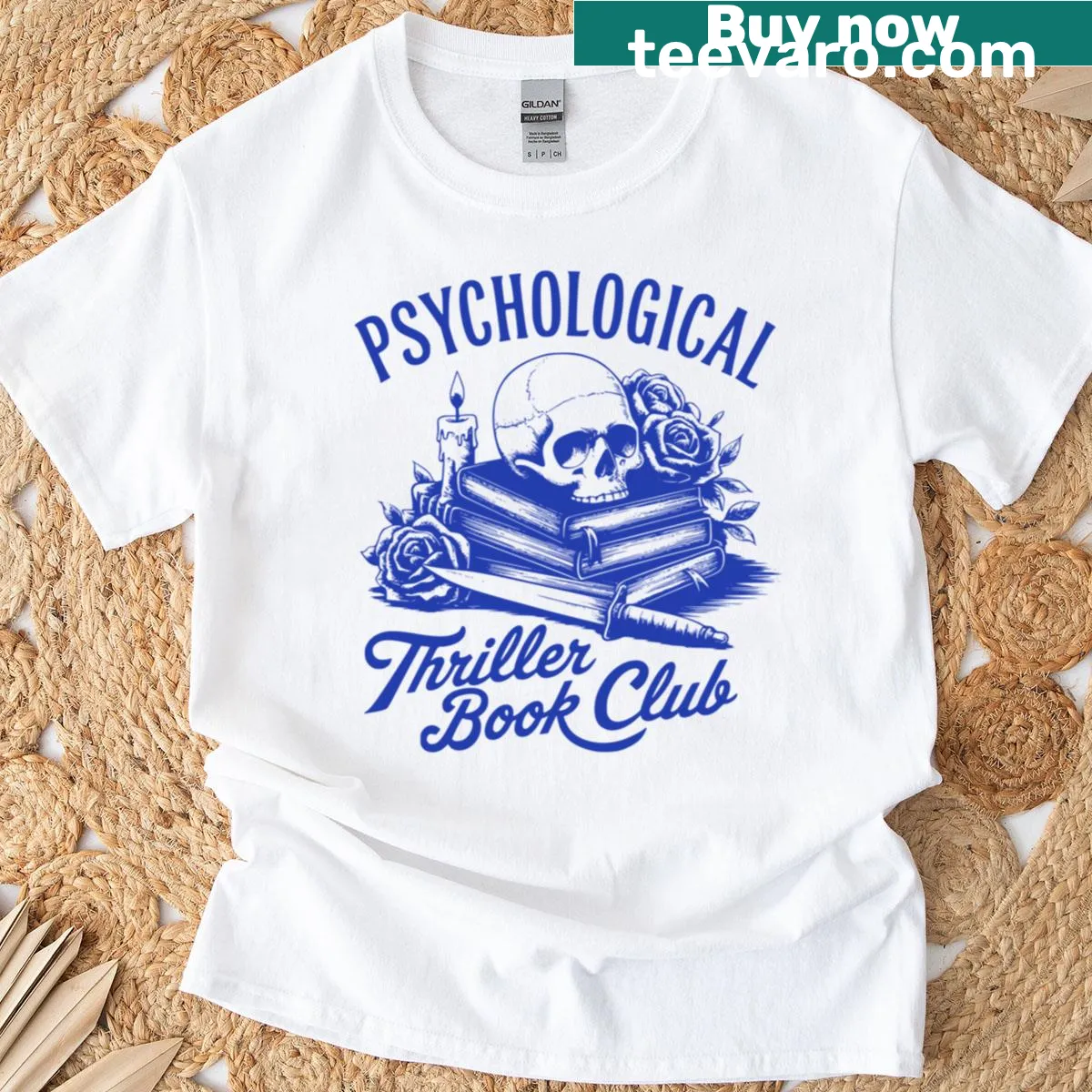 Text design for 'Psychological Thriller Book Club' on t-shirt — on a men's t-shirt
