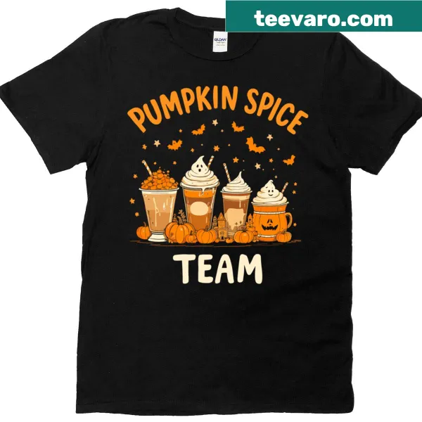 Shirt with 'Pumpkin Spice Team' text and autumn-themed graphics
