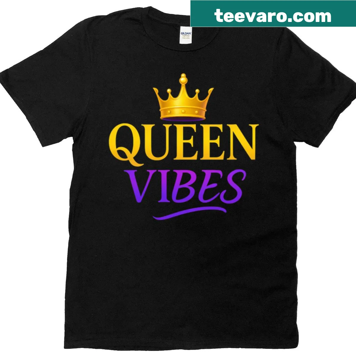 Empowering shirt with 'Queen Vibes' text design — on a men's t-shirt