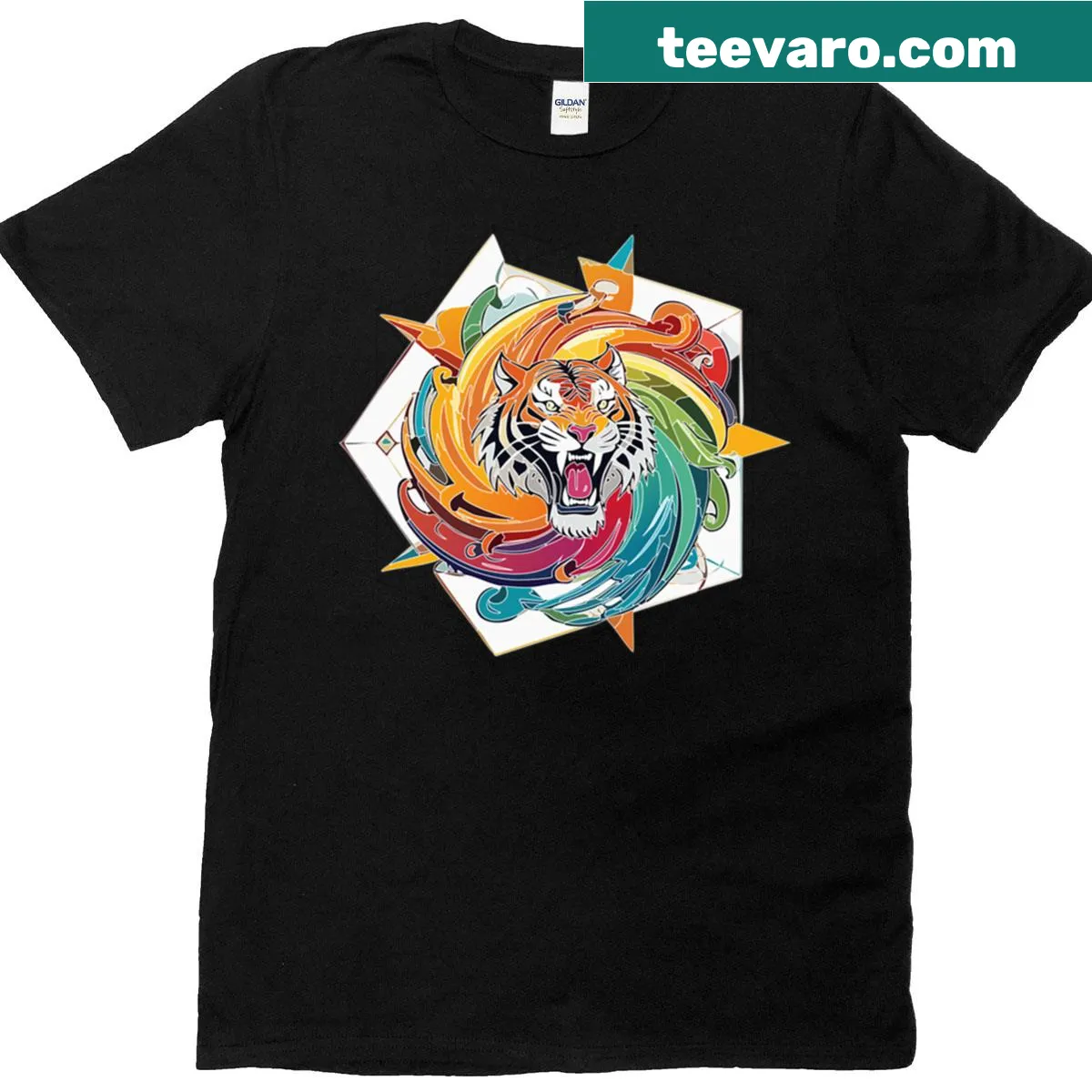 Tiger design with stars on a t-shirt — on a men's t-shirt