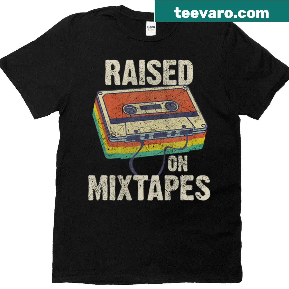 Oversized t-shirt with retro audio cassette design for mixtape lovers. — on a men's t-shirt