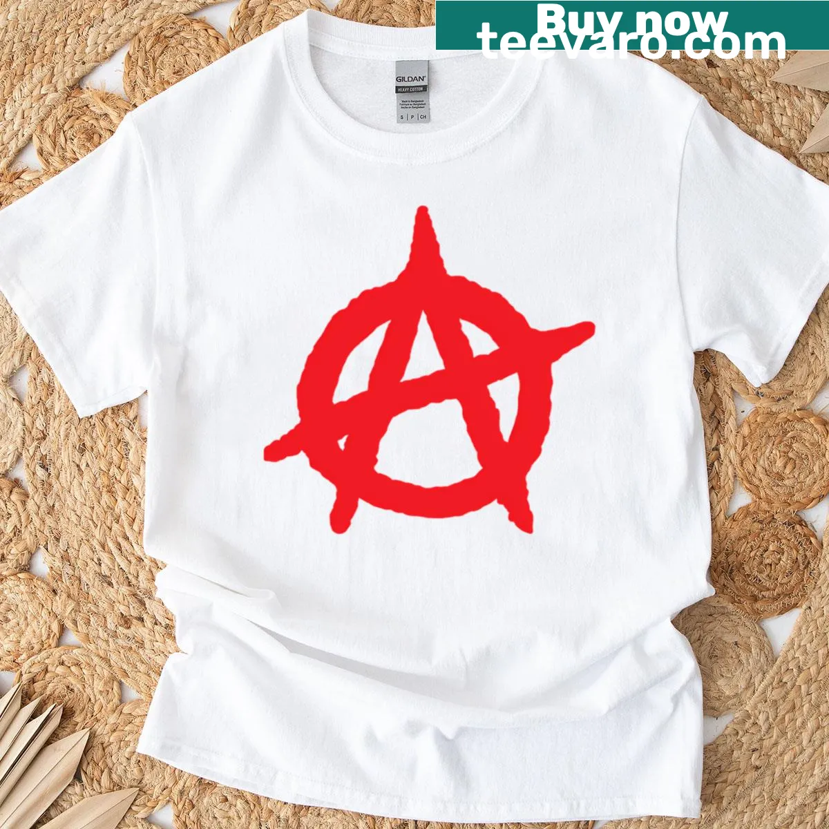 Large anarchy logo T-shirt in bold design — on a men's t-shirt