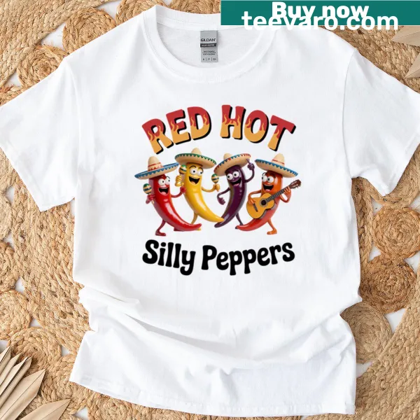 Cartoon red peppers with funny faces on a playful t-shirt
