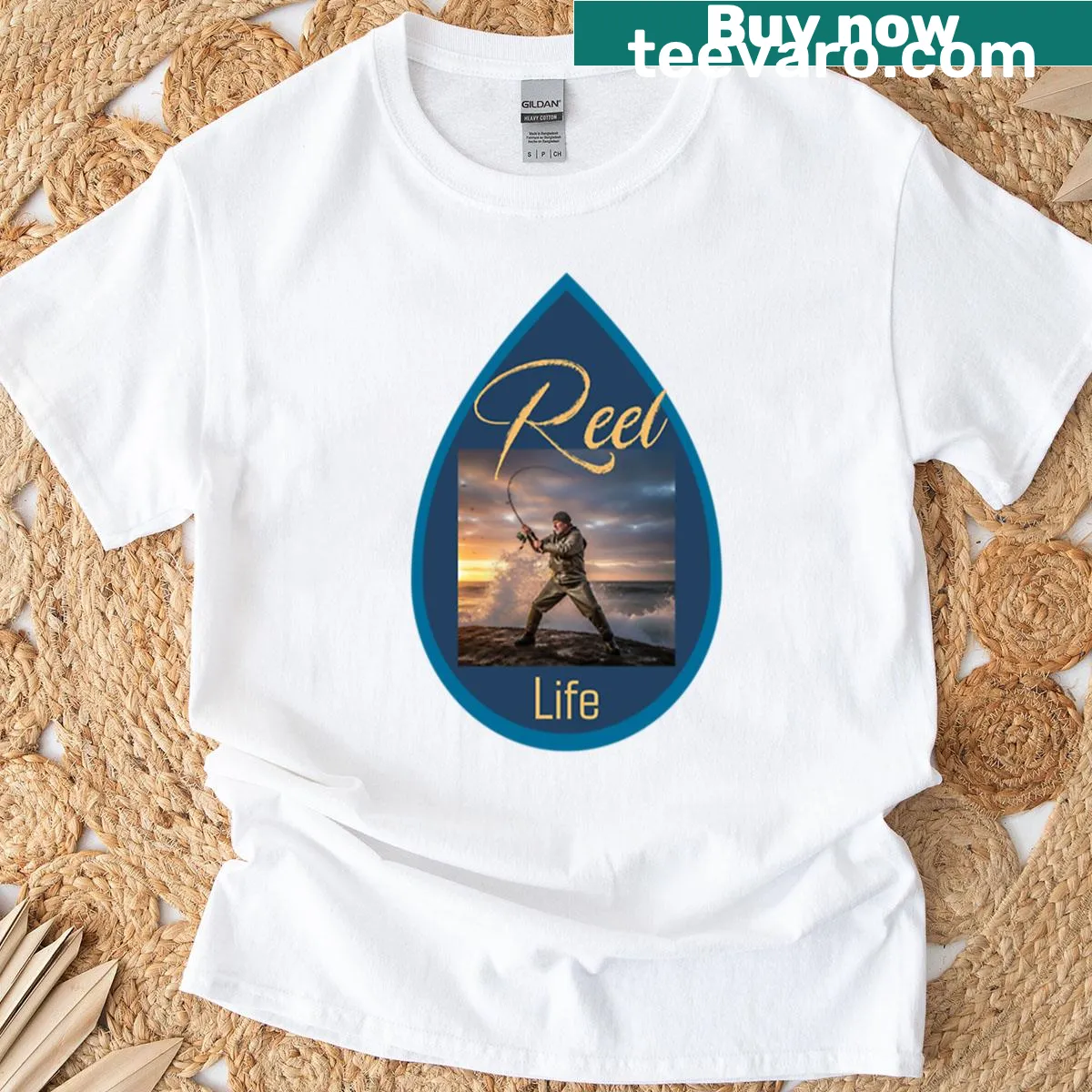 Fishing-inspired graphic T-shirt featuring a serene design — on a men's t-shirt