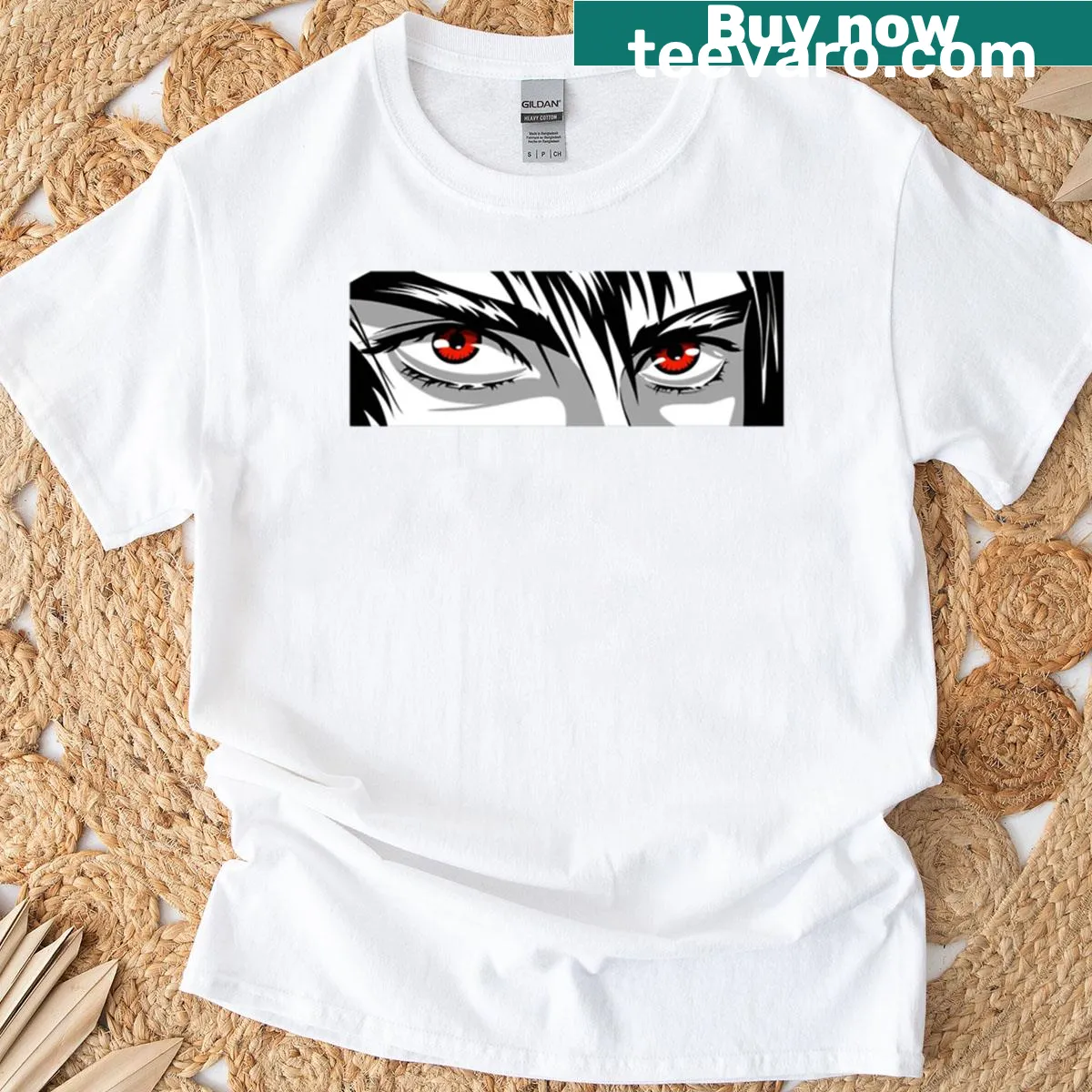 Retro anime character illustration on a T-shirt, showcasing dynamic designs. — on a men's t-shirt