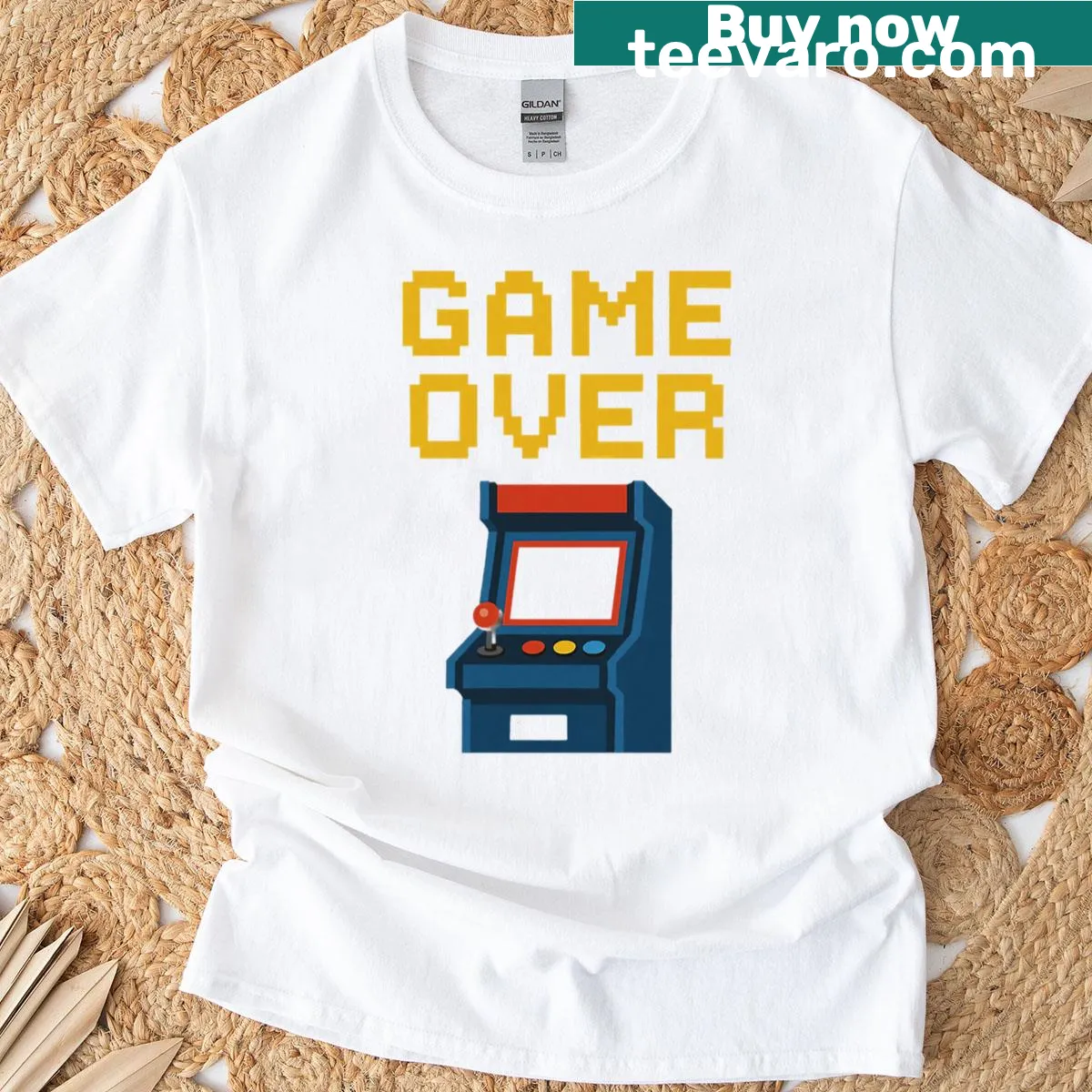 Pixel art 'Game Over' design on a retro gaming T-shirt. — on a men's t-shirt