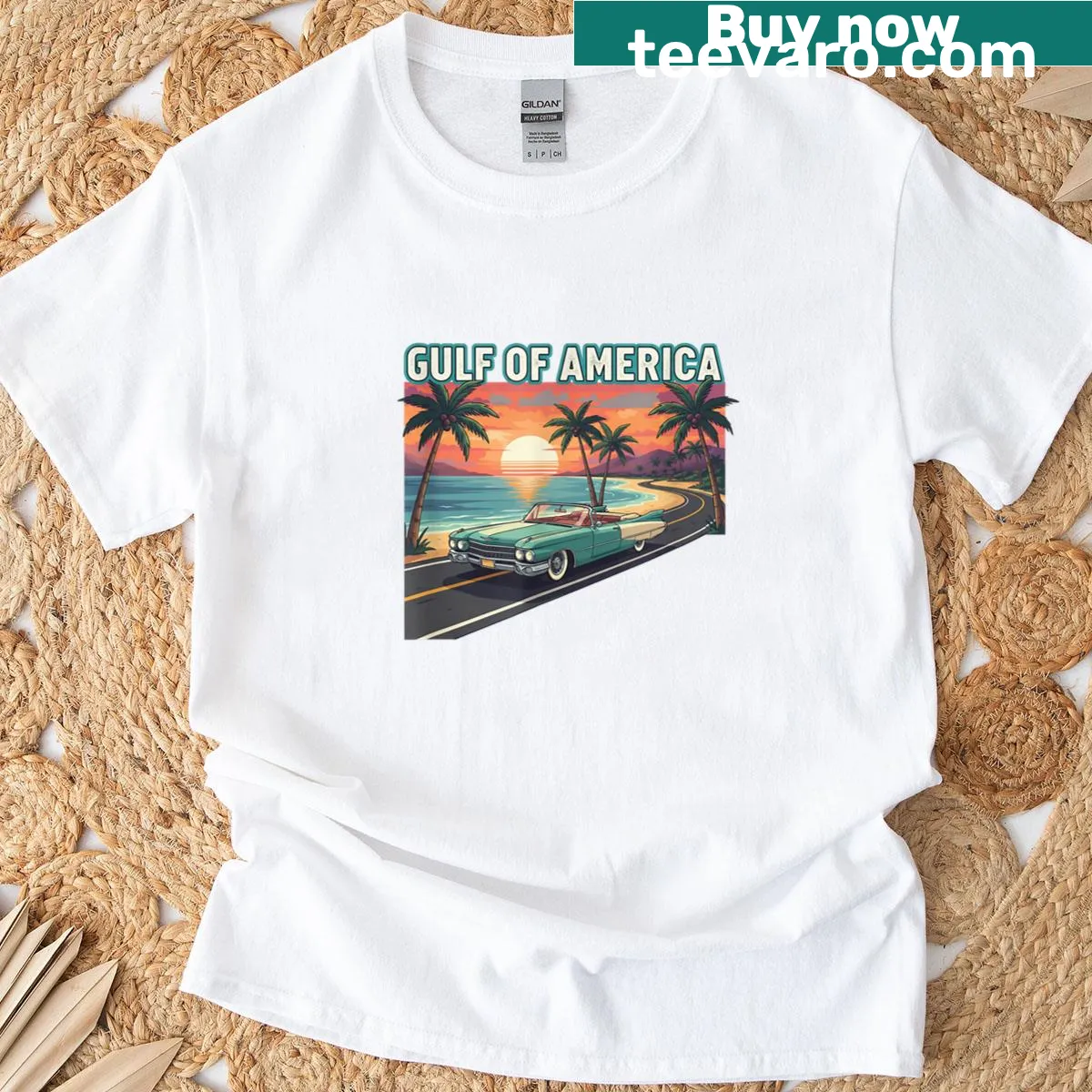 Vintage-style graphic celebrating Gulf of America on a T-shirt — on a men's t-shirt