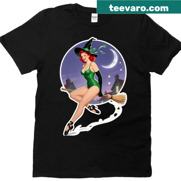 Vintage Halloween witch pin-up graphic t-shirt