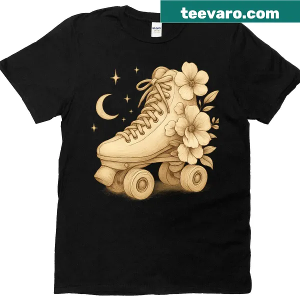 Vintage roller skate t-shirt featuring floral designs
