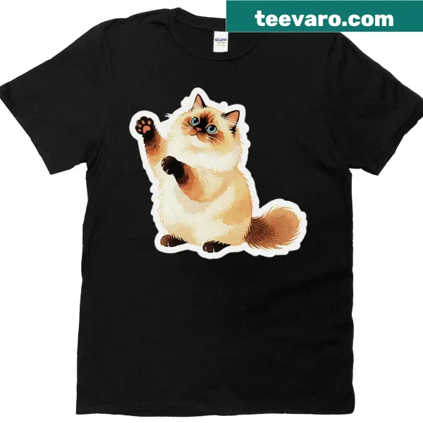 Vintage-style t-shirt featuring a whimsical Persian cat graphic