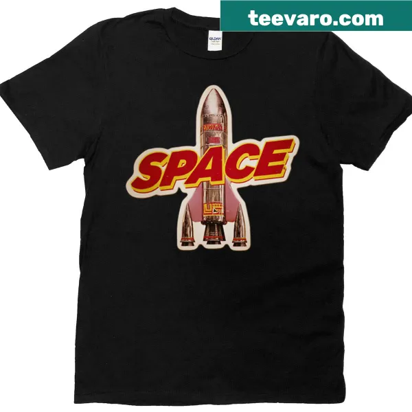 Oversized T-shirt with retro rocket and space illustration
