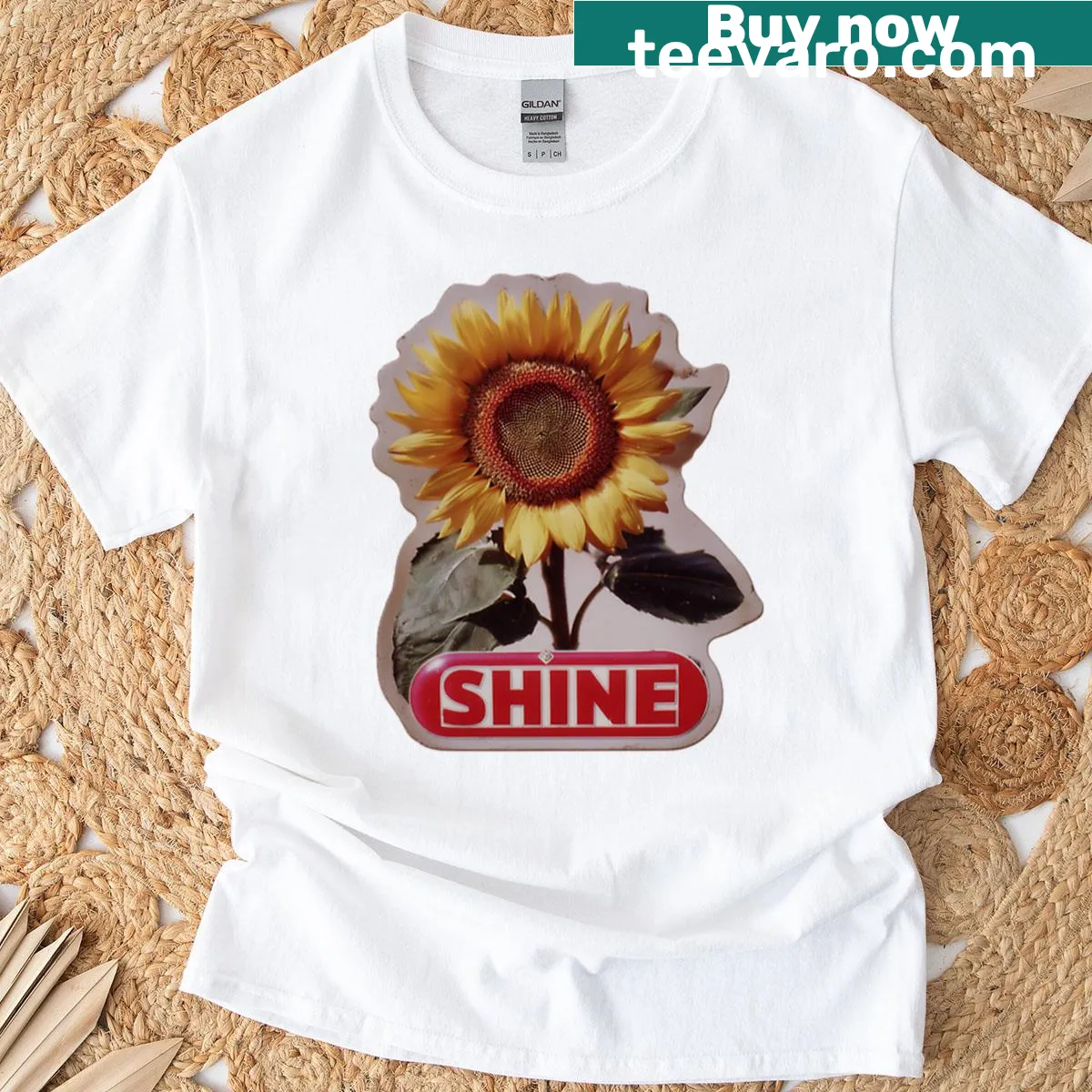 Vintage t-shirt featuring a sunflower and shine text design — on a men's t-shirt