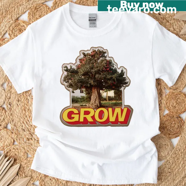 Vintage tree design with 'Grow' text on T-shirt