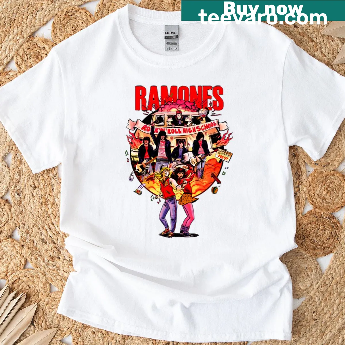 Rock N Roll High School Ramone design on t-shirt — on a men's t-shirt