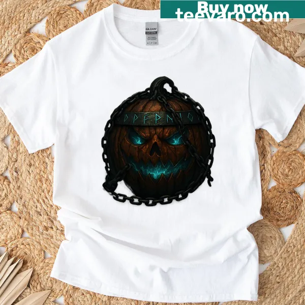 Mystical runebound pumpkin graphic on a t-shirt