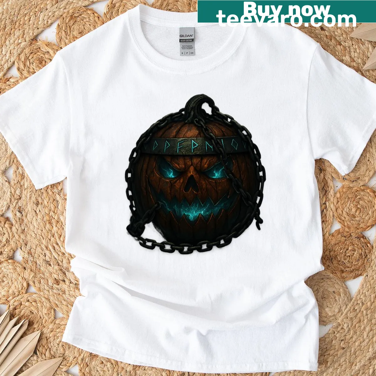 Mystical runebound pumpkin graphic on a t-shirt — on a men's t-shirt