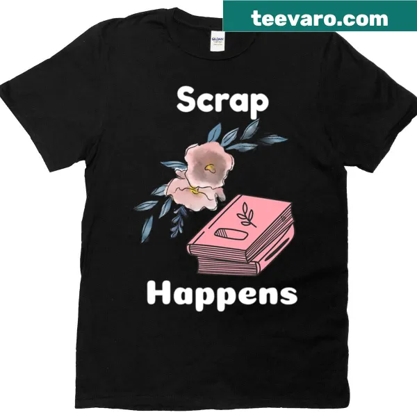 Playful slogan about scrapbooking on a floral themed shirt