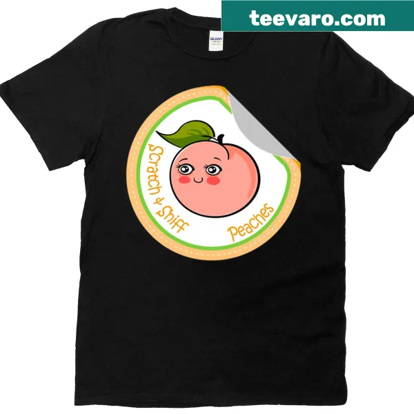 Oversized retro shirt with scratch-and-sniff peach sticker design