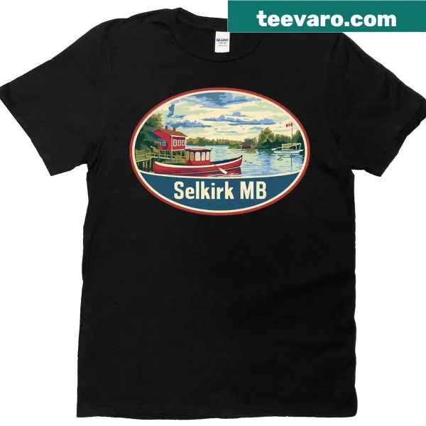 Vintage travel badge design celebrating Selkirk Lake in Manitoba