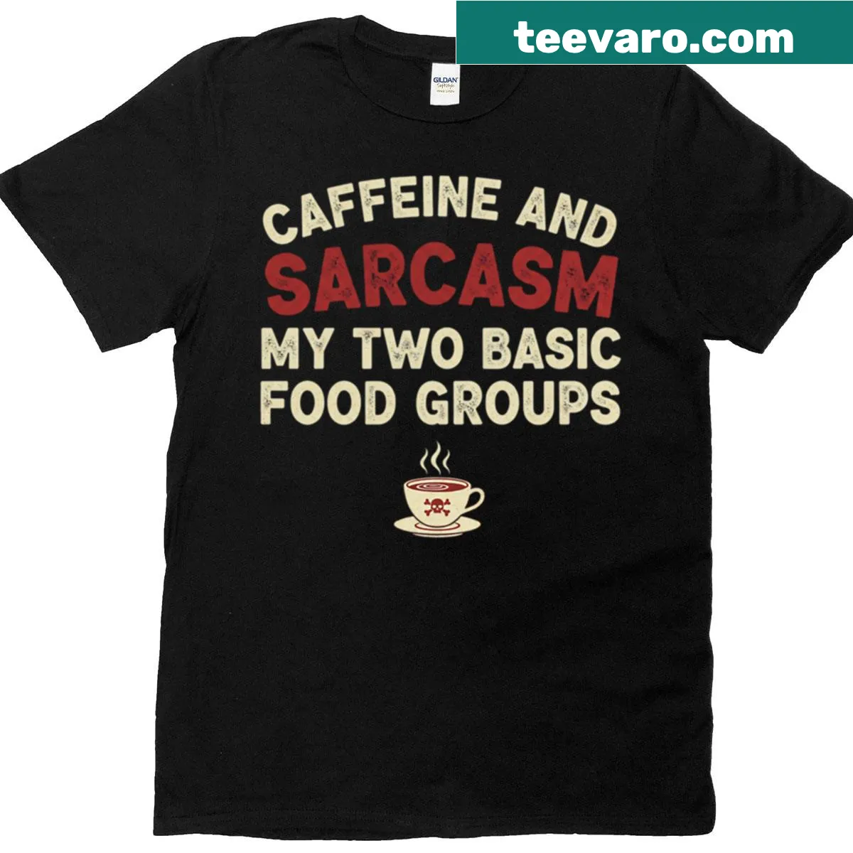 Oversized T-shirt with 'Caffeine And Sarcasm' text design — on a men's t-shirt