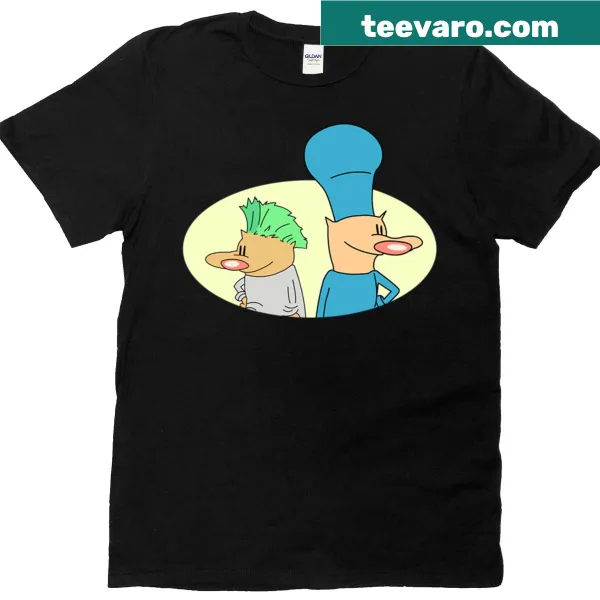 Cartoon fondue graphic on playful food-themed shirt