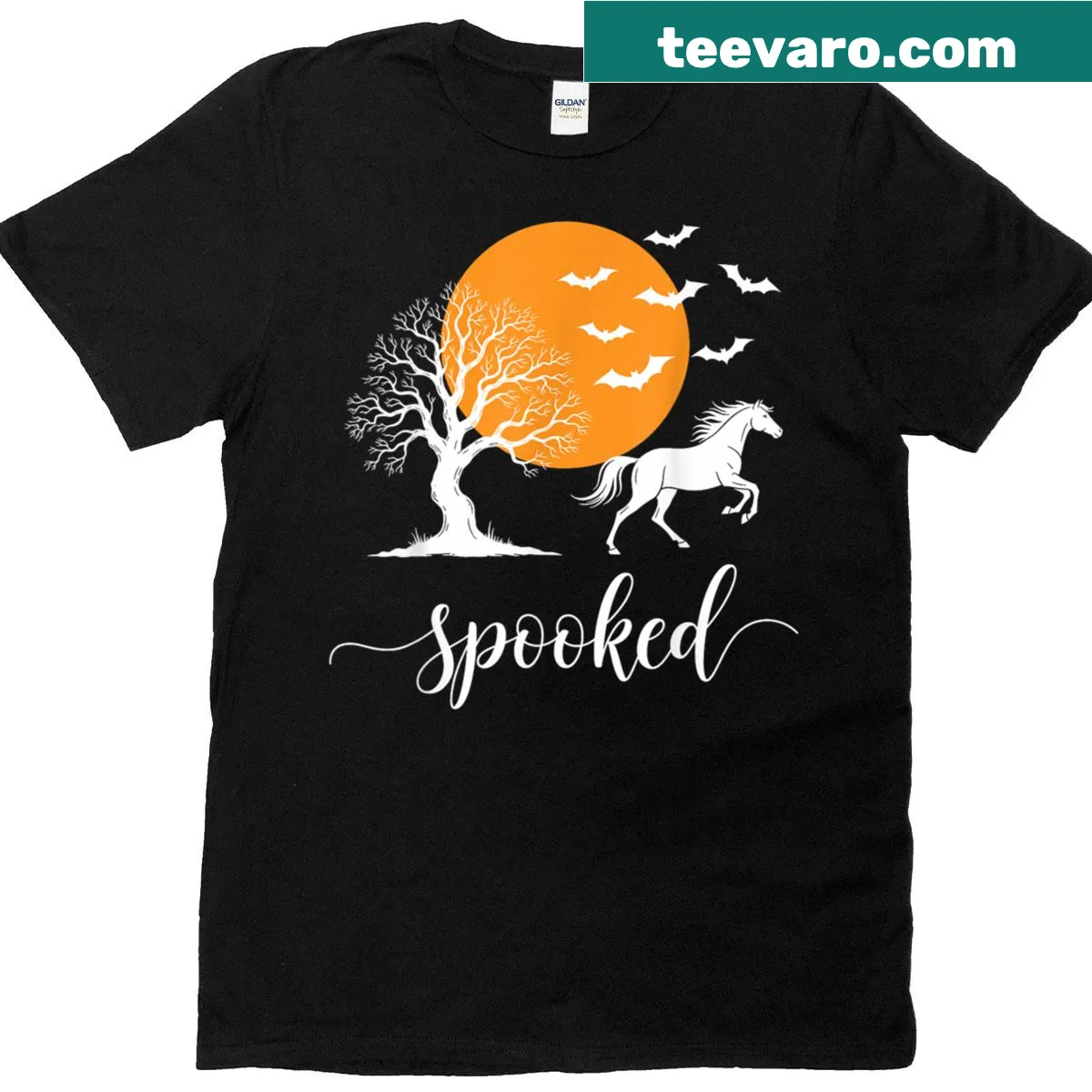 Halloween shirt with graphic of a spooked horse — on a men's t-shirt