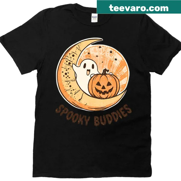 Cute pumpkins under a moonlight on Halloween-themed shirt