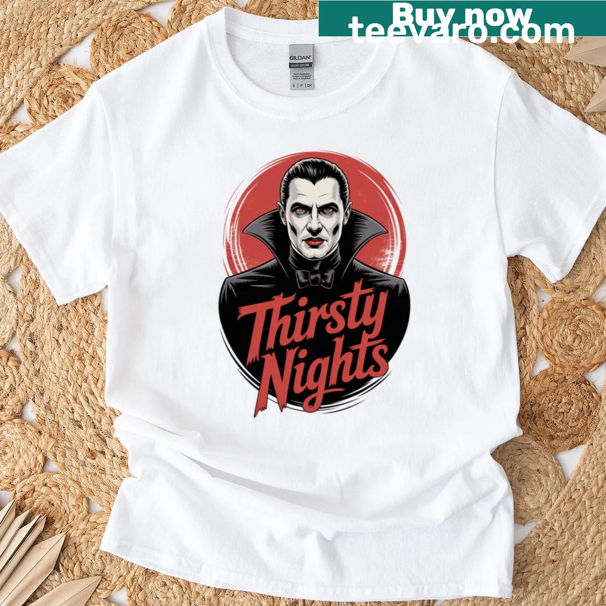 Vampire Halloween t-shirt with a playful design — on a men's t-shirt