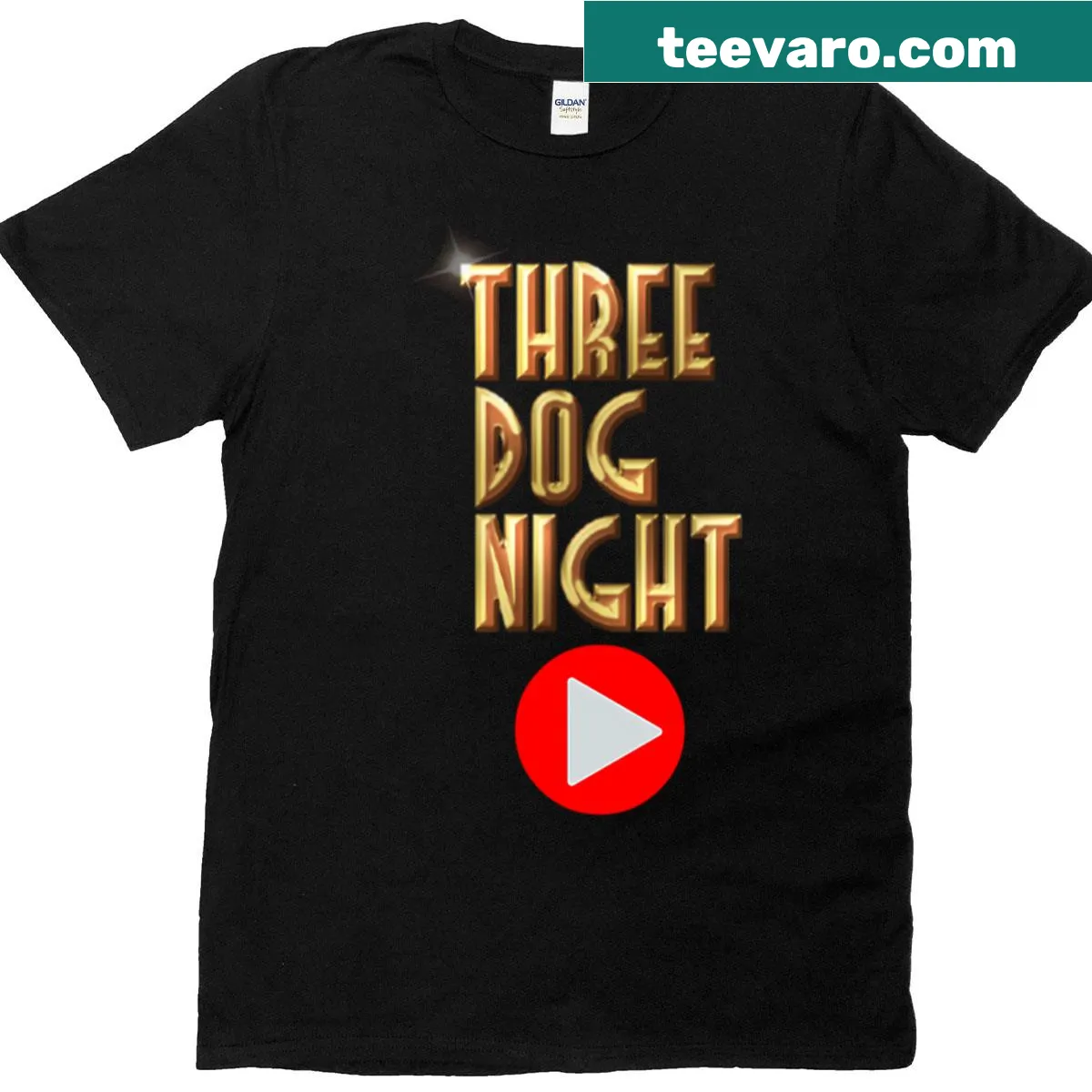 T-shirt honoring the classic rock band Three Dog Night — on a men's t-shirt