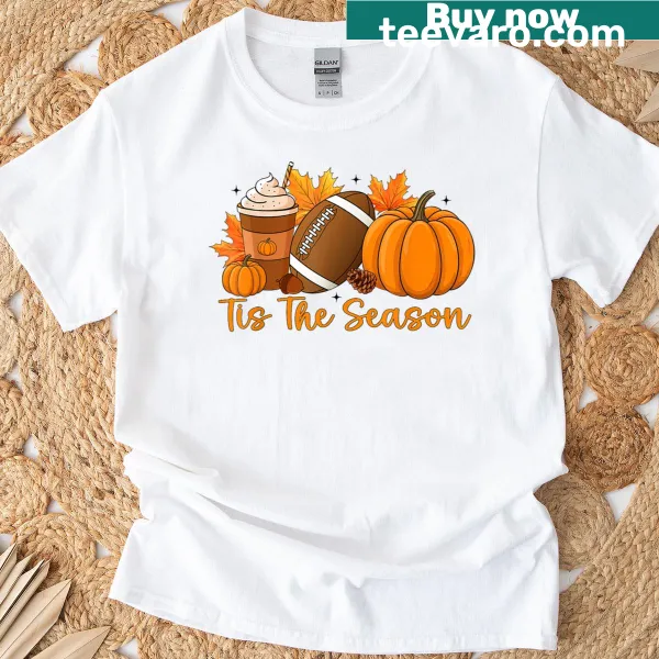 Pumpkin and football themed Thanksgiving T-shirt