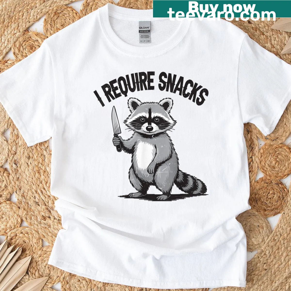 Toddler t-shirt featuring a cute raccoon and funny snack quote — on a men's t-shirt