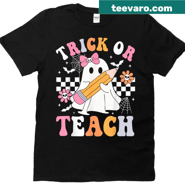 Retro floral ghost Halloween t-shirt for teachers