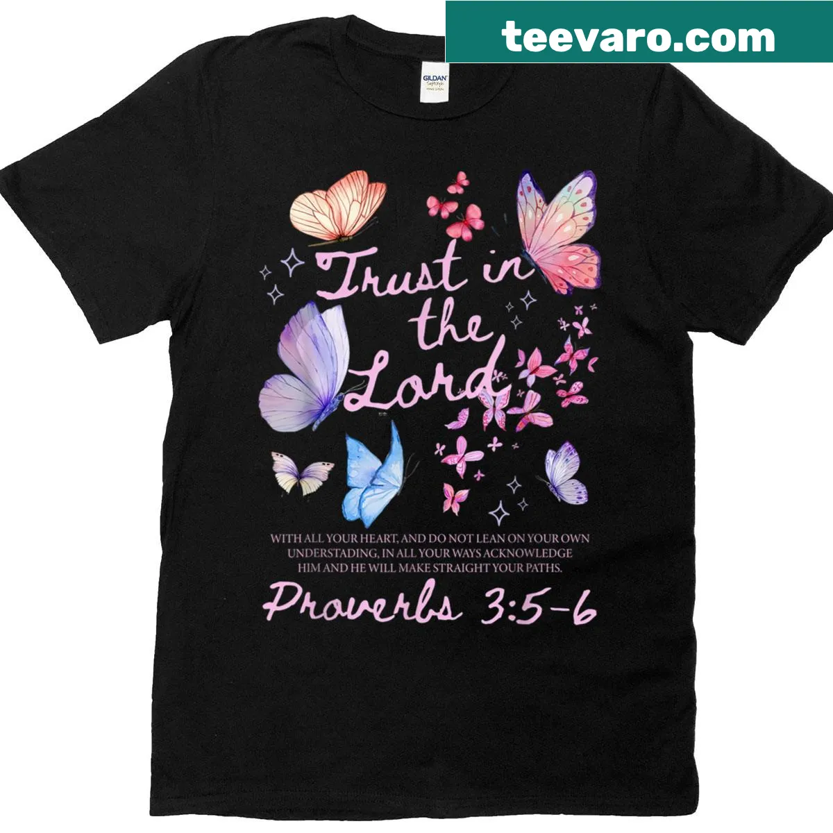 Religious butterfly design with inspirational message — on a men's t-shirt
