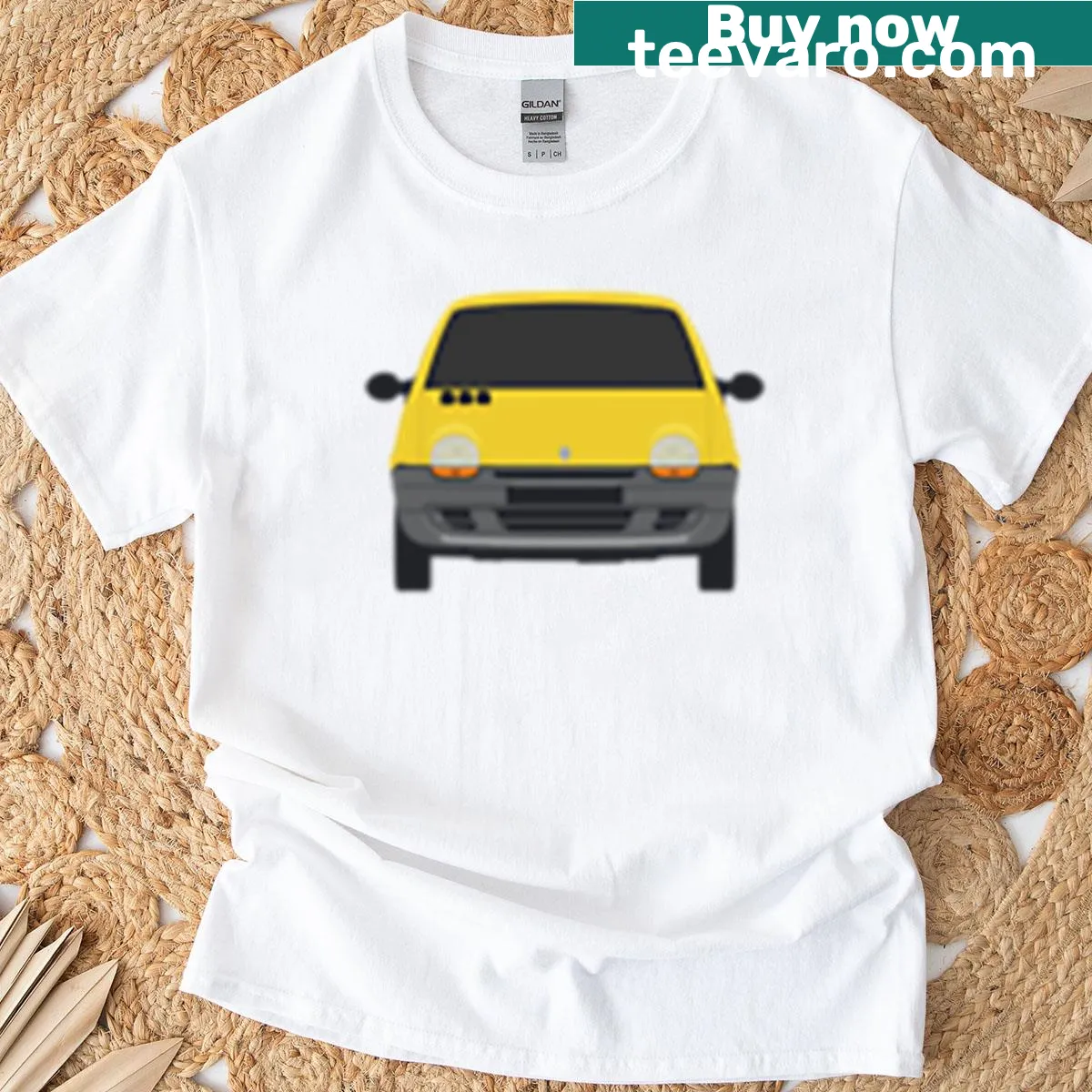 Vector drawing T-shirt featuring a stylized design of Twingo car — on a men's t-shirt
