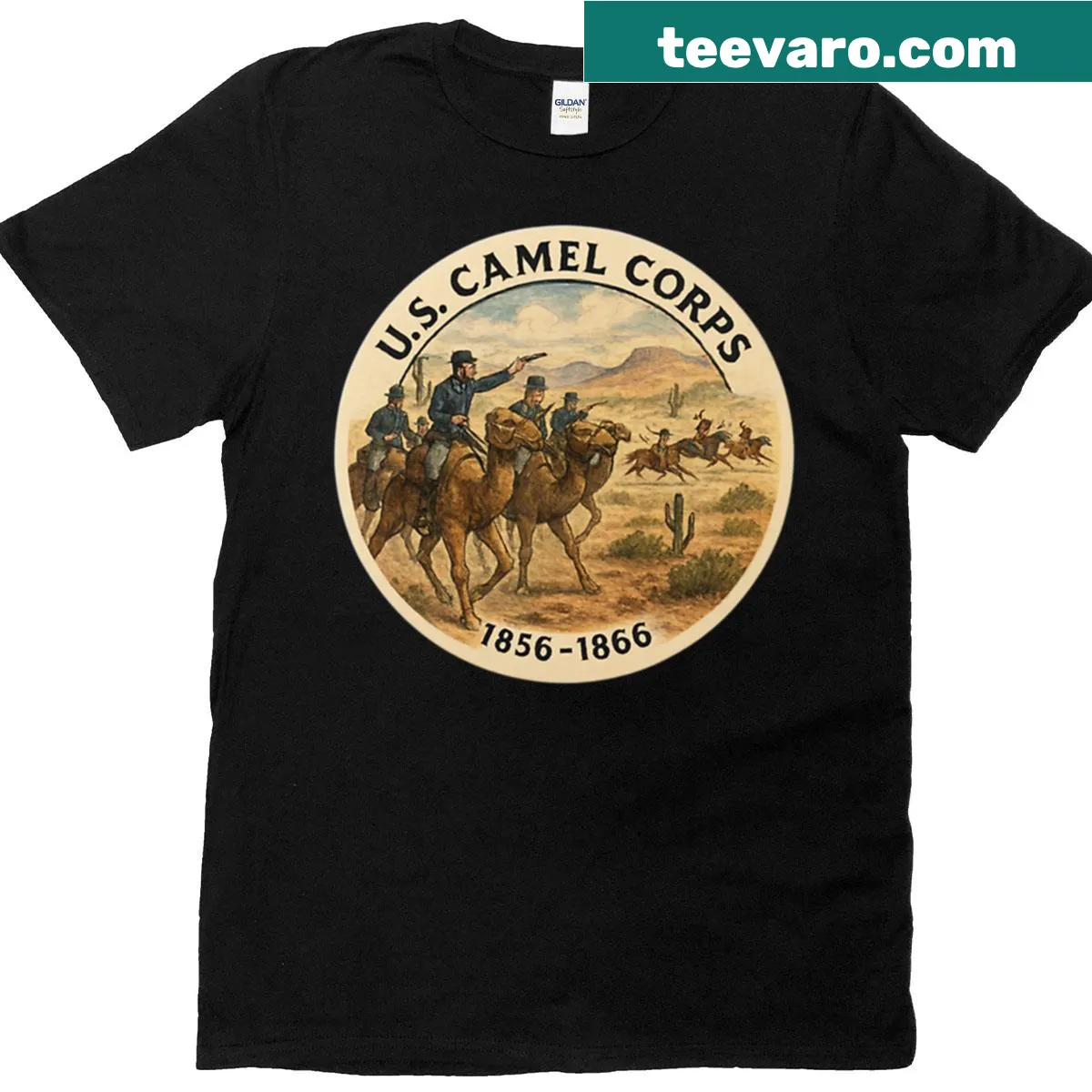 Vintage graphic of the US Camel Corps on oversized t-shirt — on a men's t-shirt