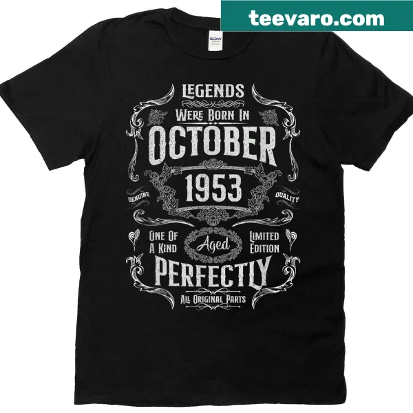 Vintage T-shirt celebrating a 72nd birthday for those born in October 1953.